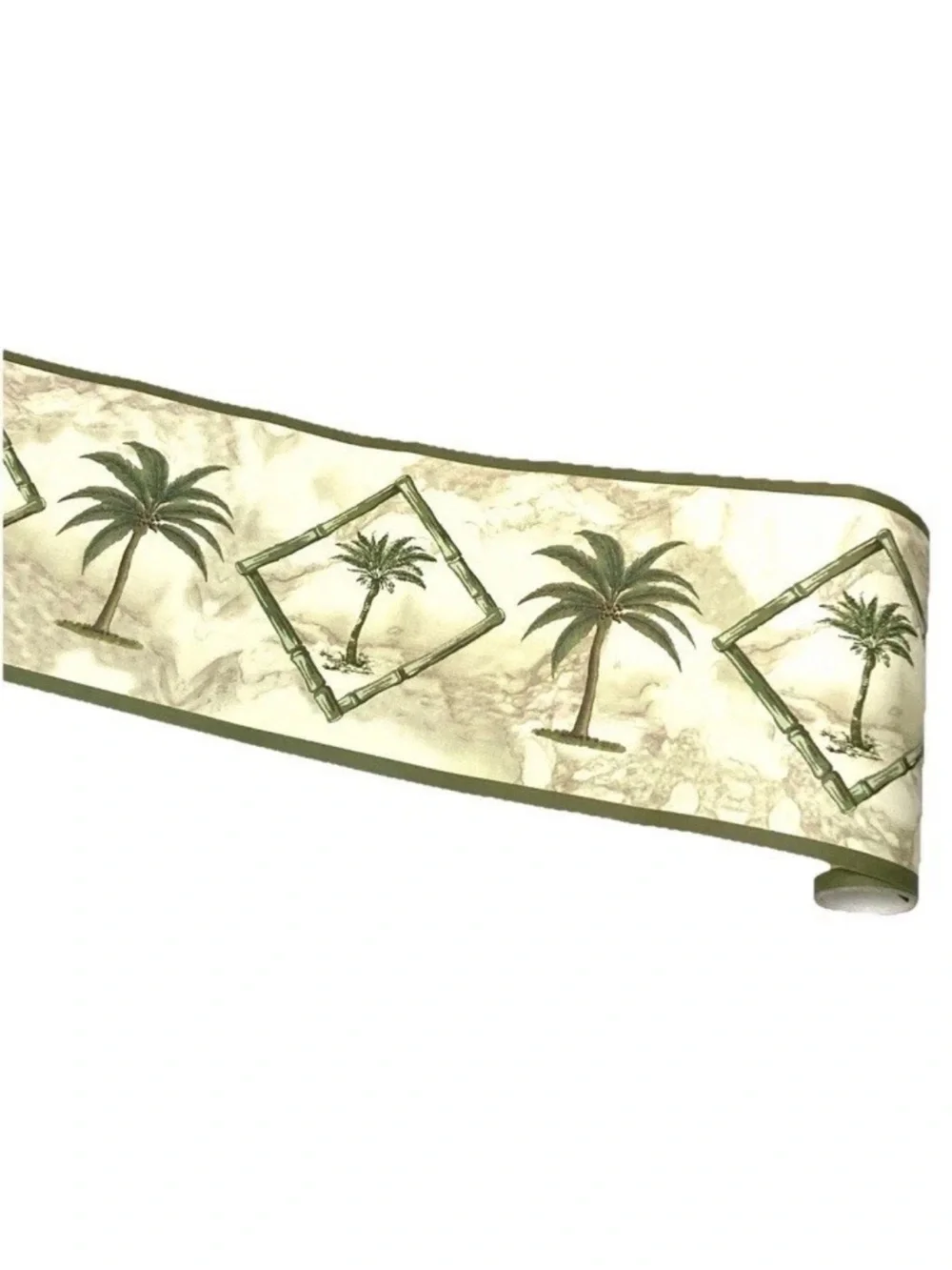 Palm Breeze Tree Bamboo Diamond Frame Marble Green Wallpaper Border 6
